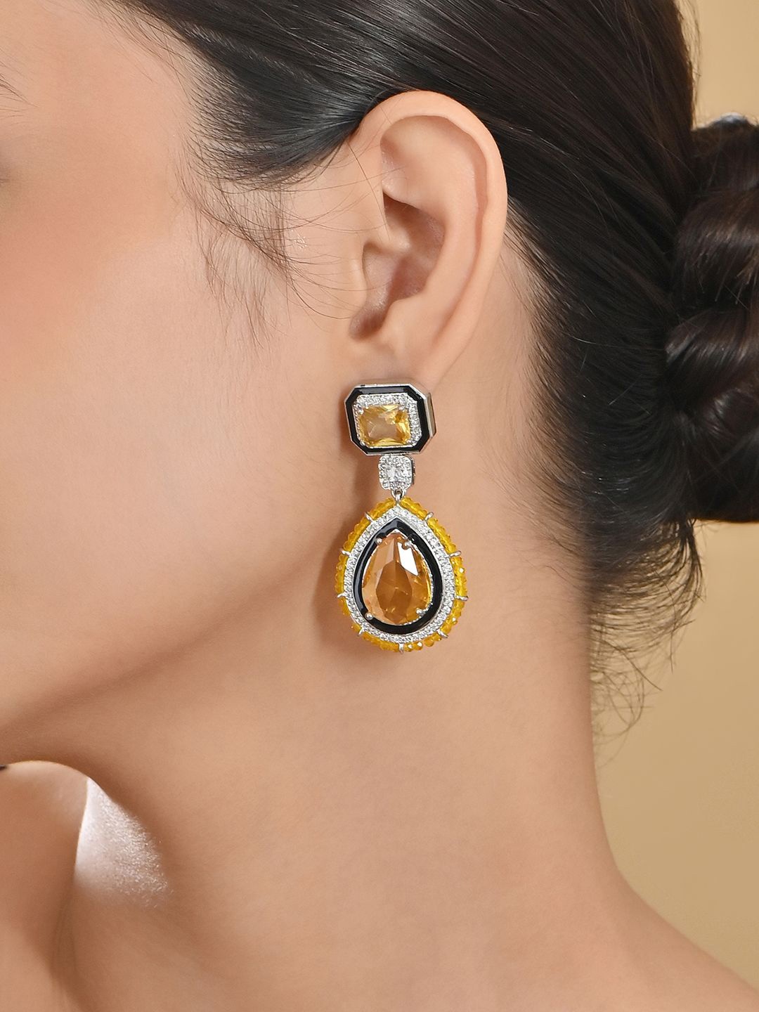 

Fida Silver Plated American Diamond Contemporary Drop Earrings