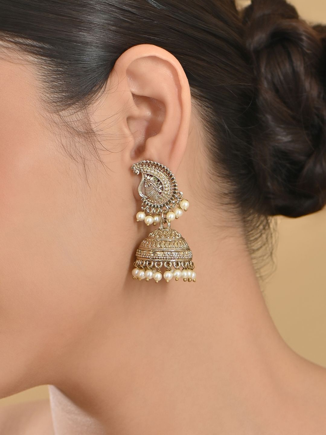 

Fida Gold Plated Artificial Beads Temple Dome Shaped Jhumkas