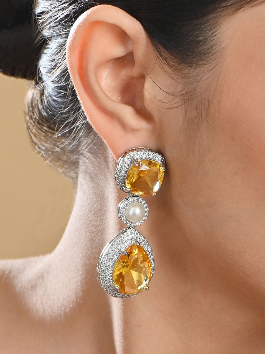 

Fida Silver Plated American Diamond Drop Earrings