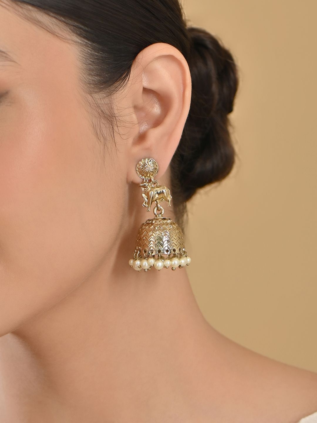 

Fida Gold Plated Artificial Beads Dome Shaped Jhumkas