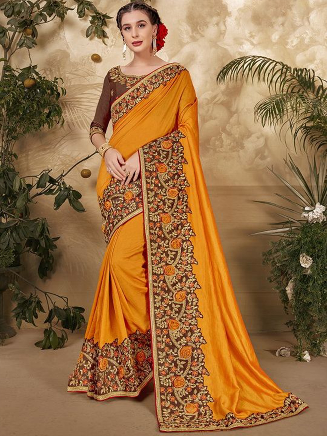 

Mitera Embroidered Saree, Mustard
