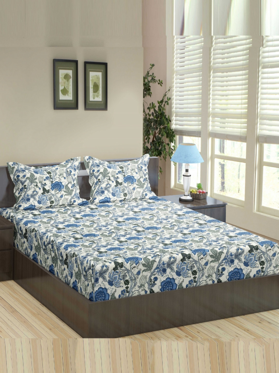 

Trance Home Linen Blue & White 180 TC Cotton Fitted Single Bedsheet with 1 Pillow Covers