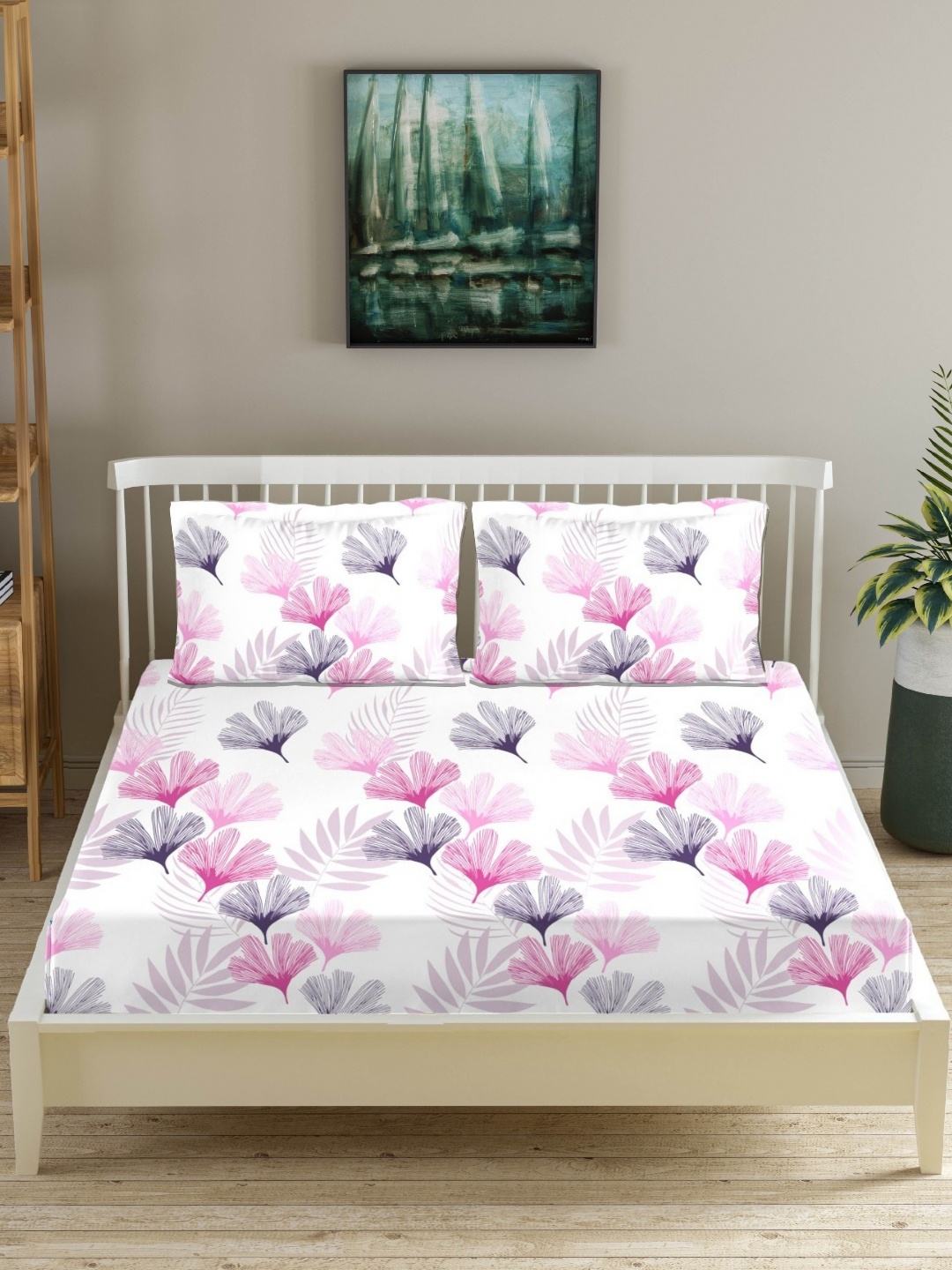 

Trance Home Linen Pink & White Floral 180 TC Queen Bedsheet with 2 Pillow Covers