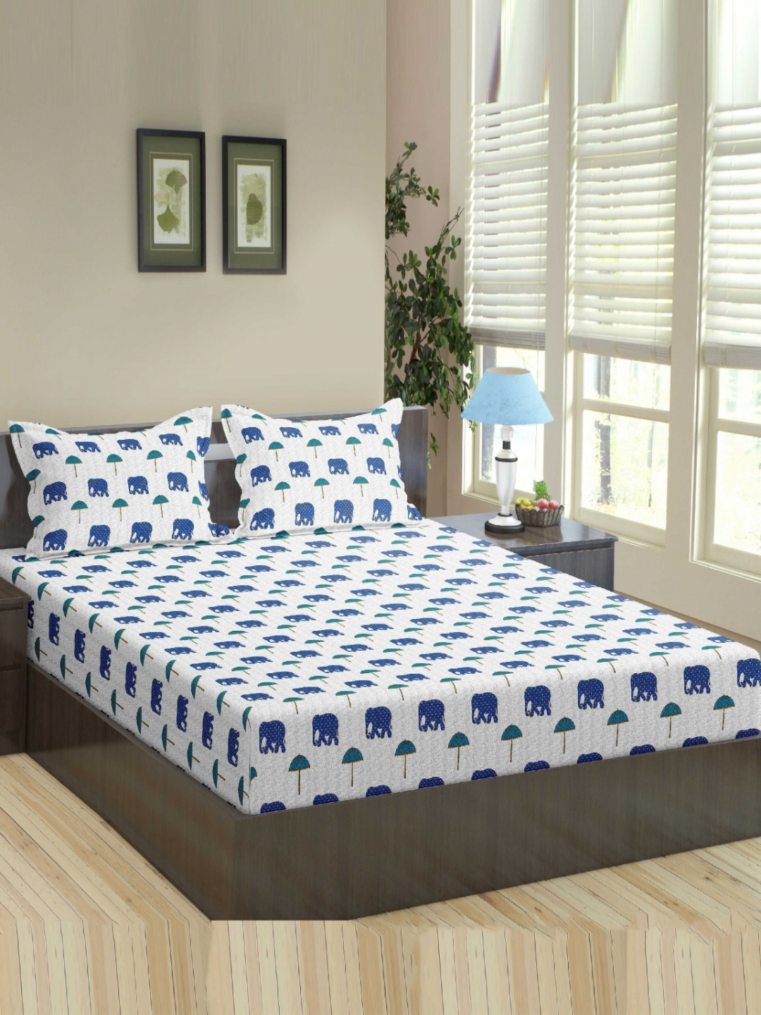 

Trance Home Linen Blue & White Ethnic Motifs 180 TC Single Bedsheet with 1 Pillow Covers