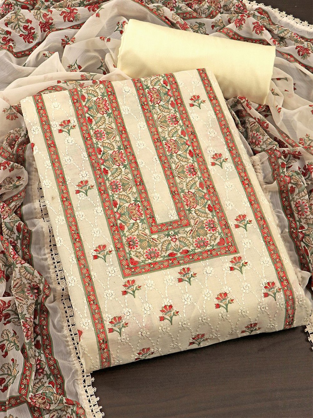 

KALINI Embroidered Unstitched Dress Material, Beige