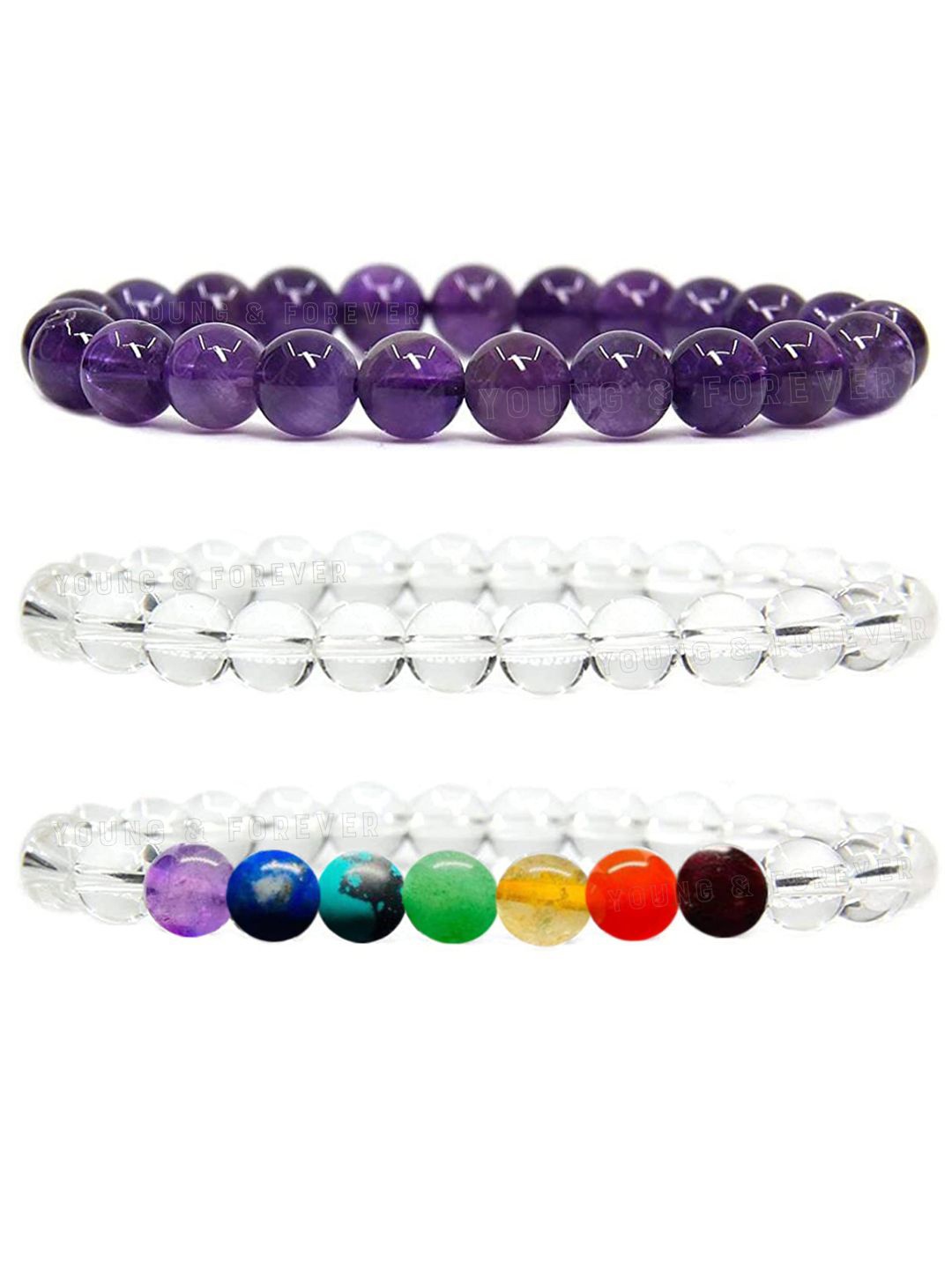 

Young & Forever Set of 3 Crystals Elasticated Bracelet, Purple