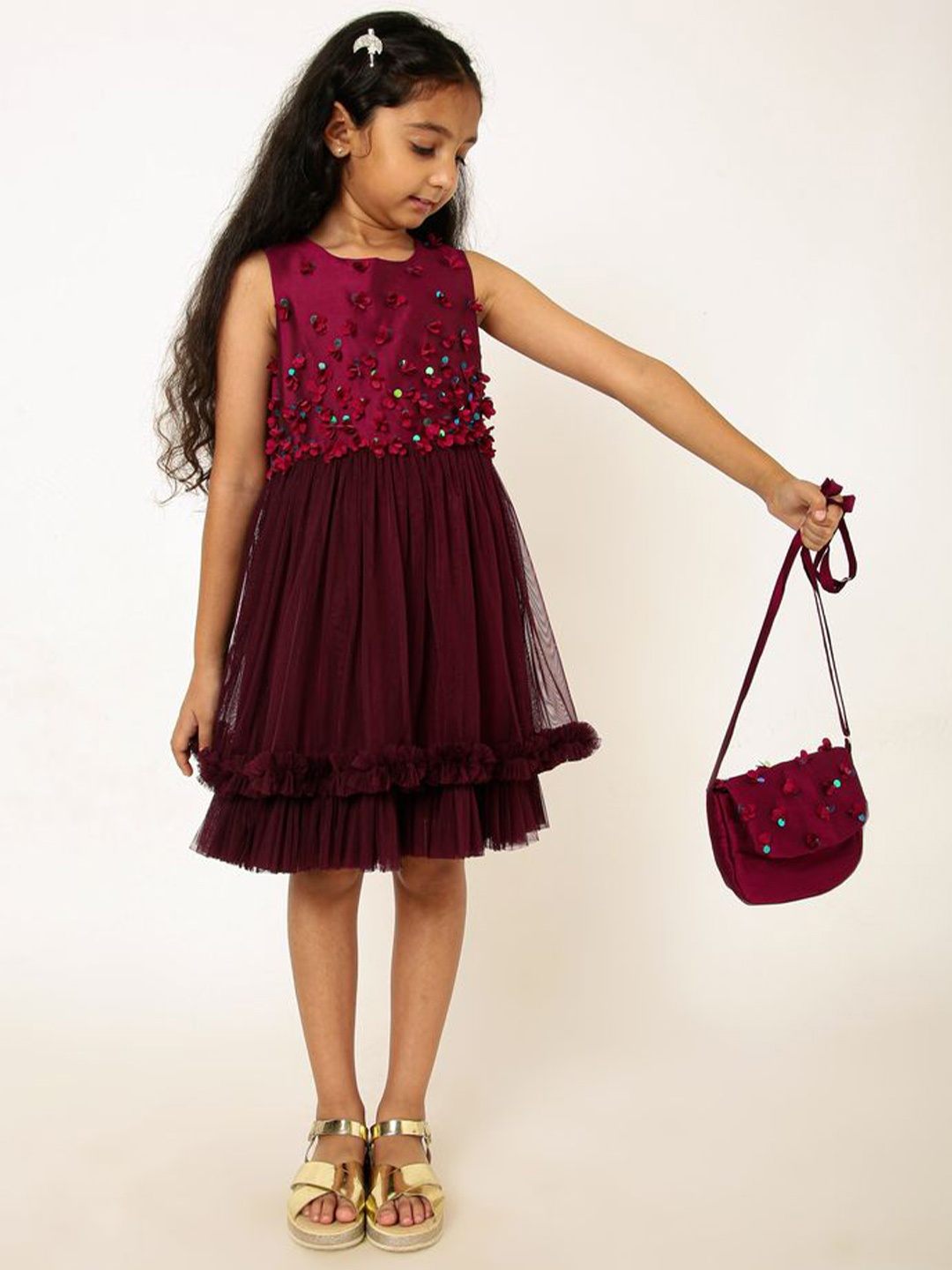 

A Little Fable Applique Fit & Flare Dress, Burgundy