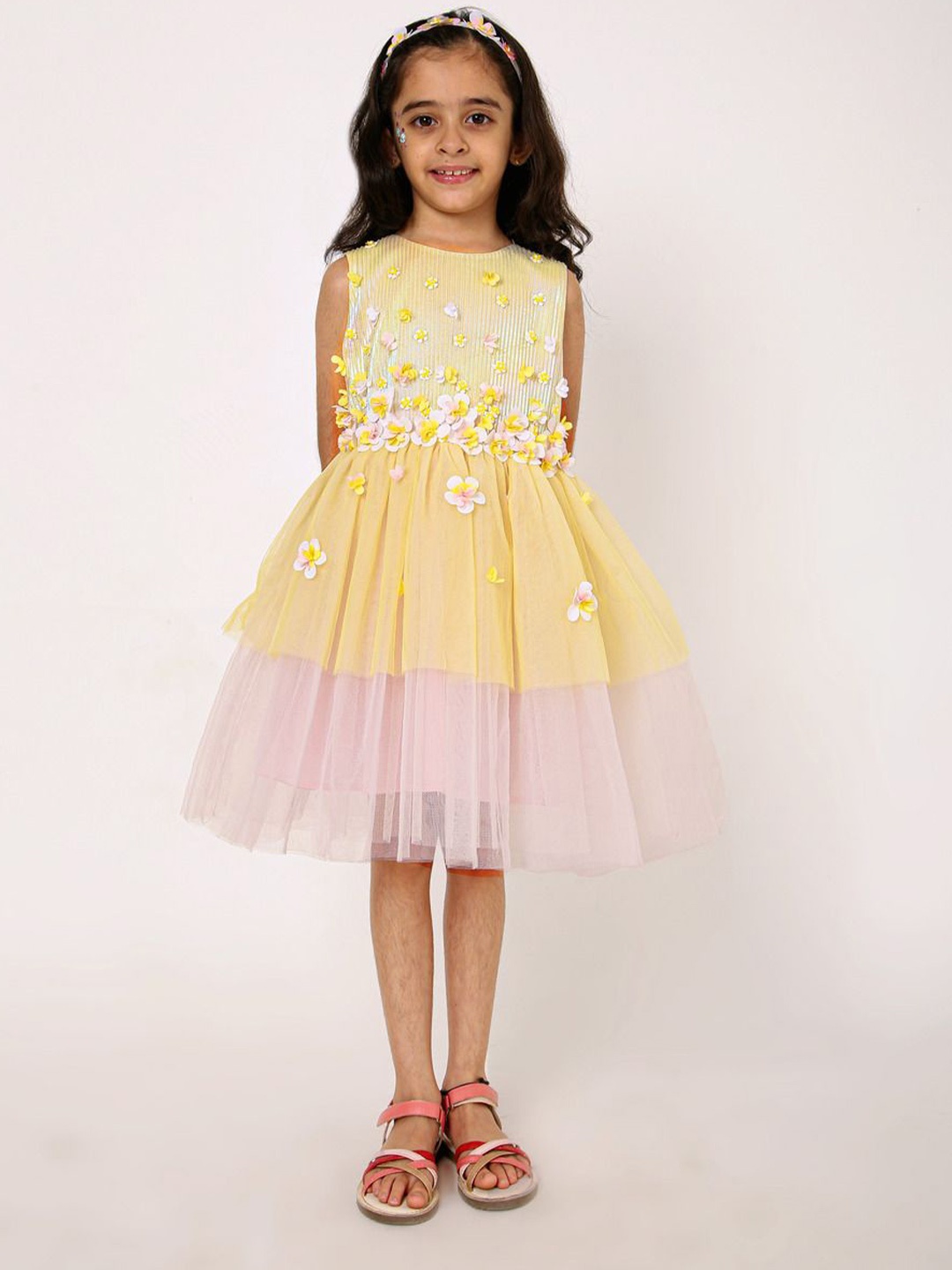 

A Little Fable Floral Colourblocked Fit & Flare Dress, Yellow