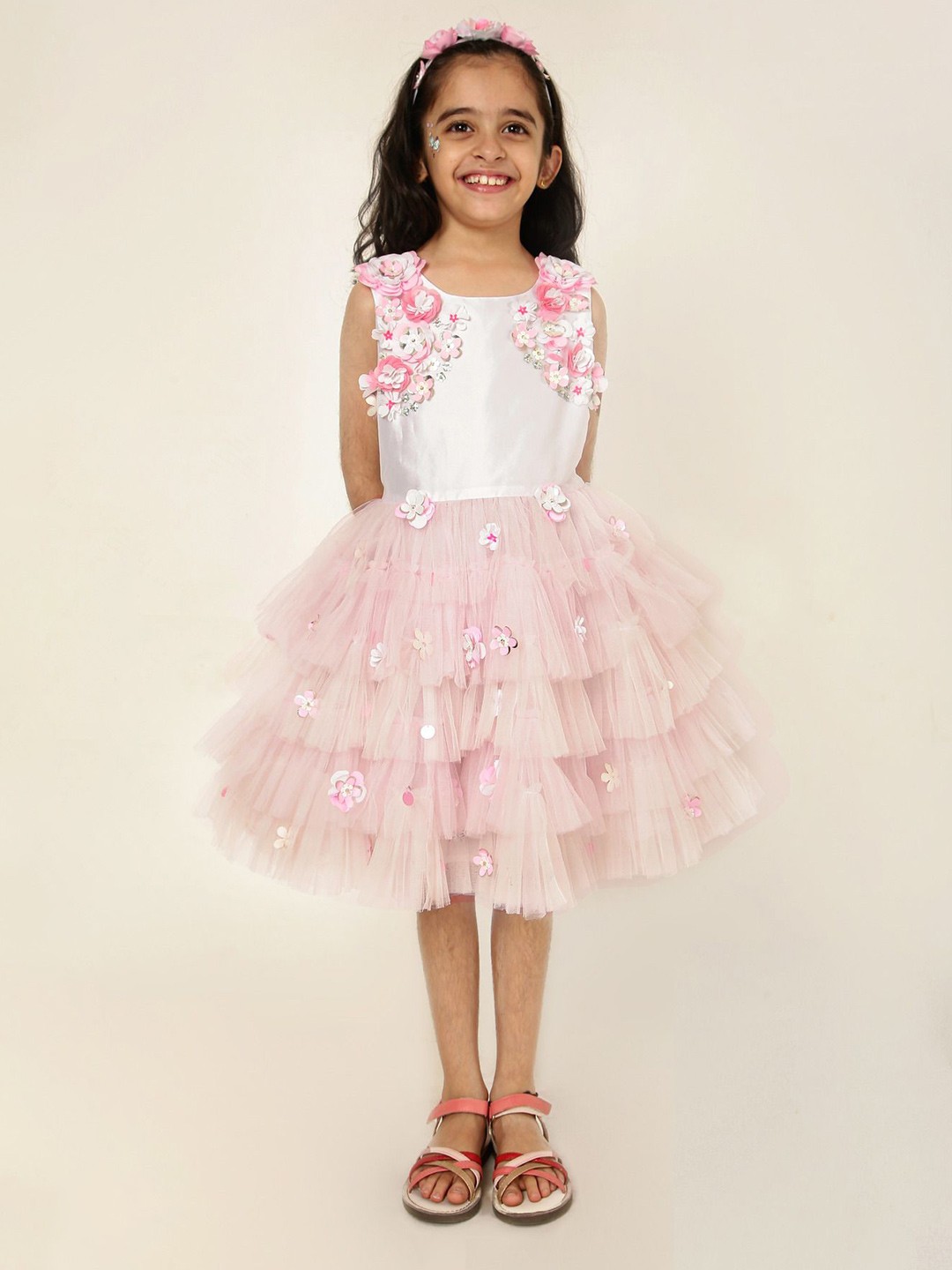 

A Little Fable Floral Applique Fit & Flare Dress, White