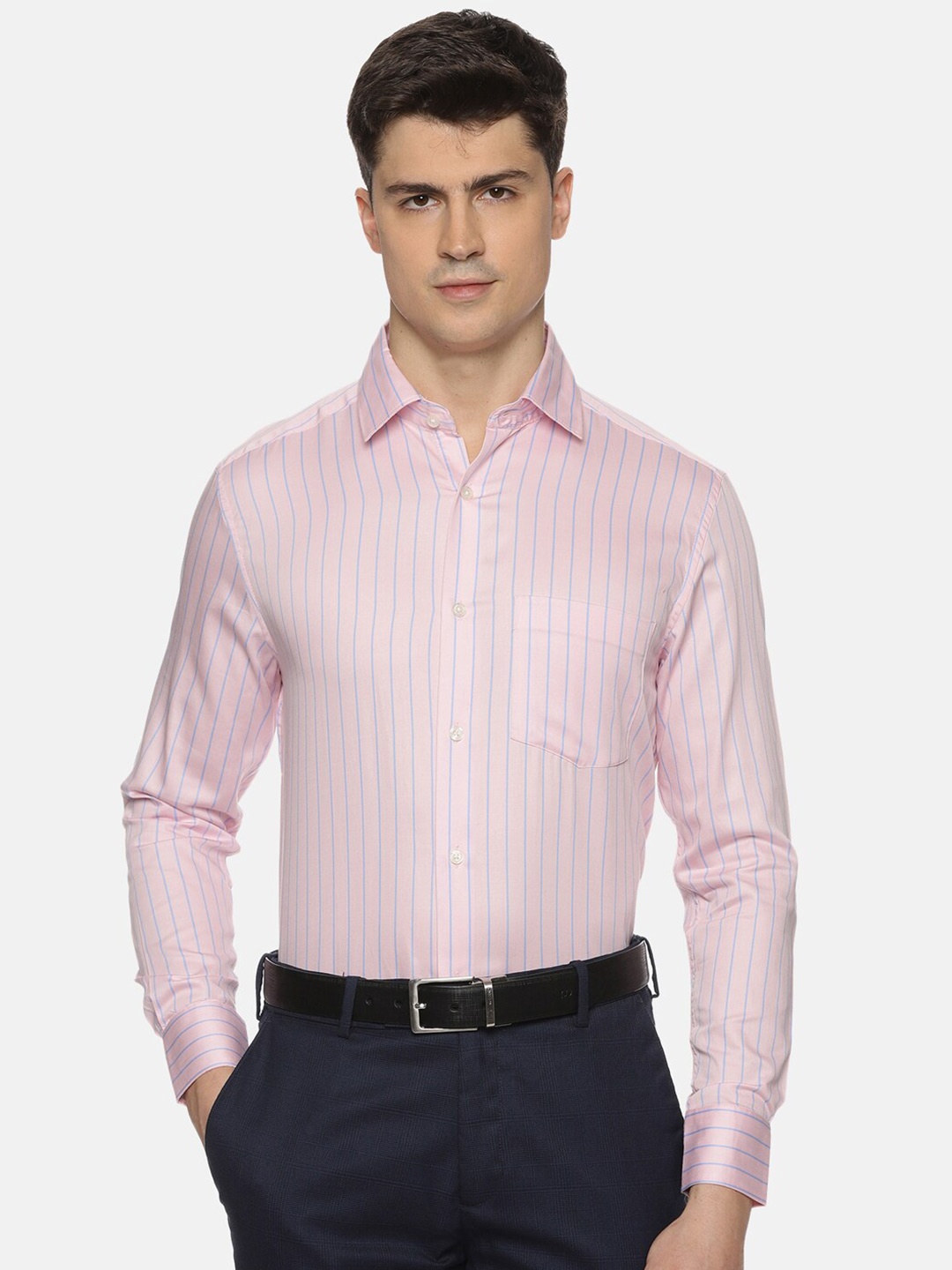 

THE FORMAL CLUB Men Enigma Relaxed Vertical Striped Spread Collar Formal Shirt, Pink