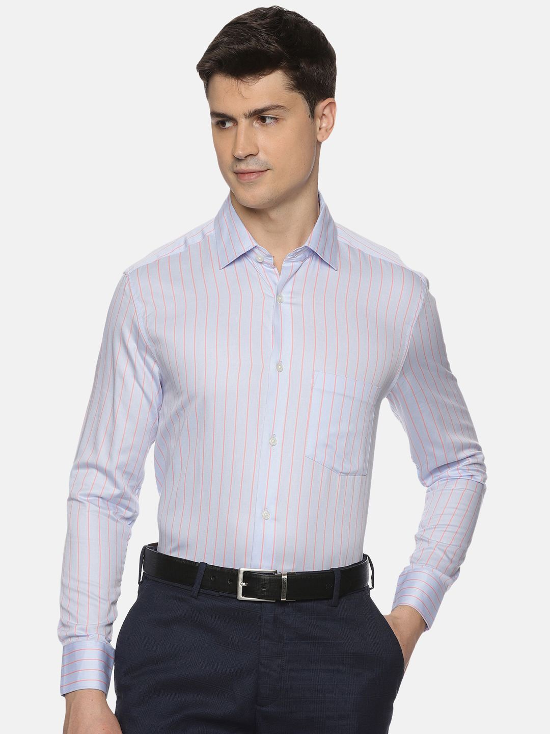 

THE FORMAL CLUB Men Enigma Relaxed Vertical Striped Spread Collar Formal Shirt, Blue