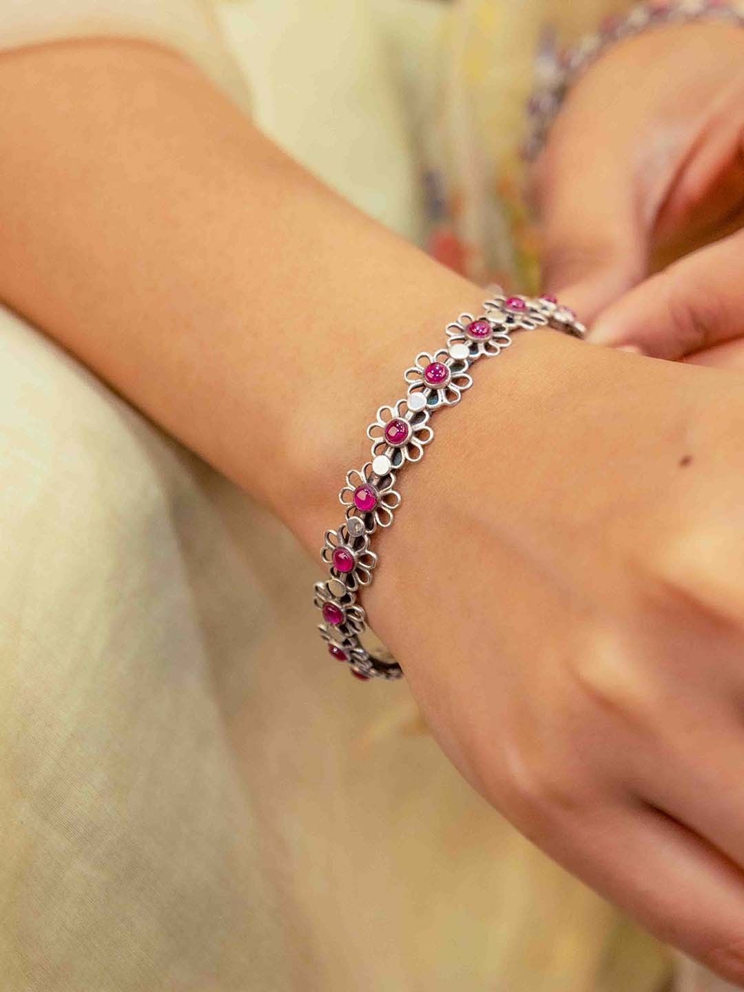 

Shyle 925 Sterling Silver Stone-Studded Bangles
