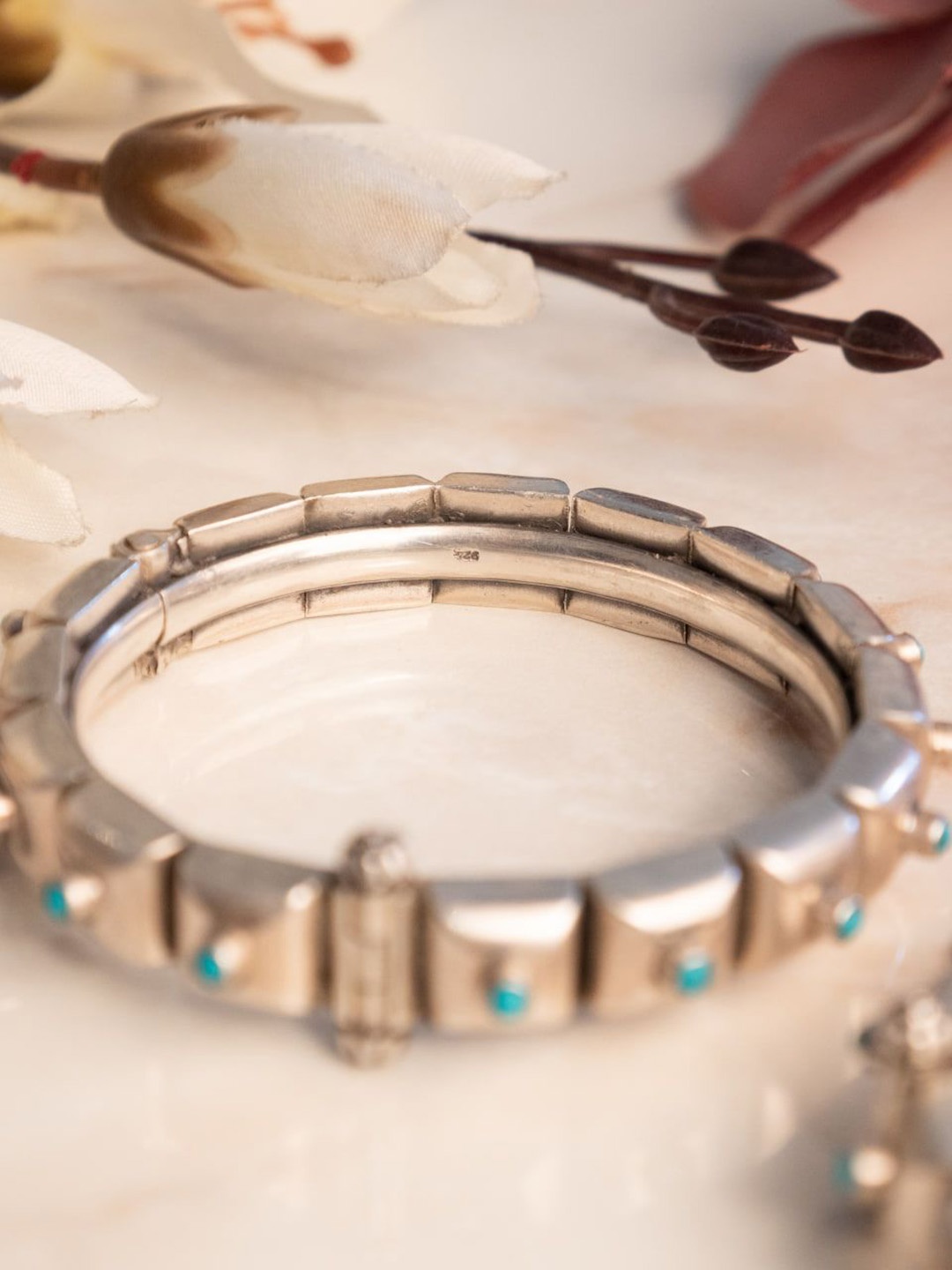 

Shyle 925 Sterling Silver Stone-Studded Kada Bracelet