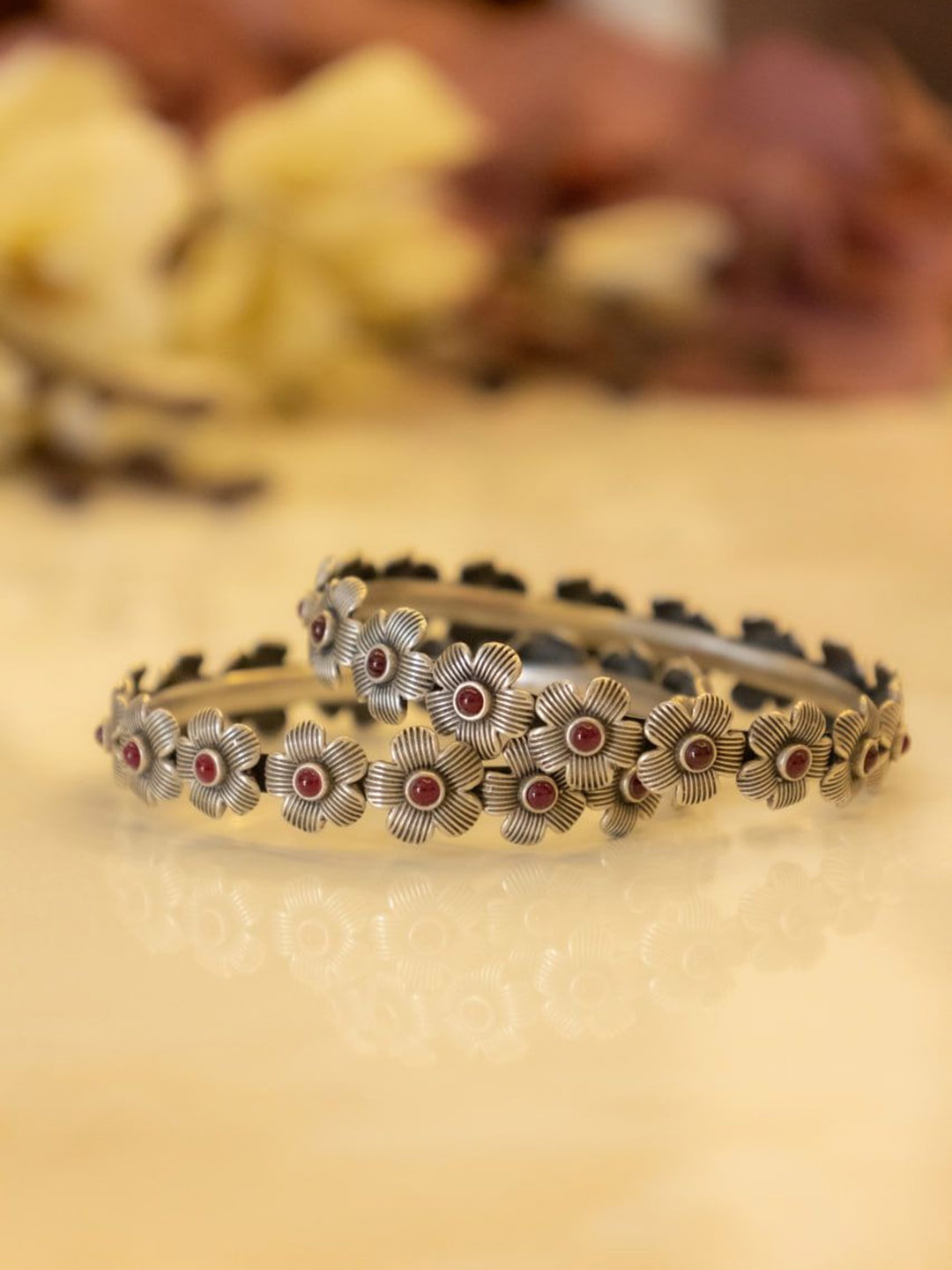 

Shyle Set Of 2 925 Sterling Silver Stones Studded Bangles