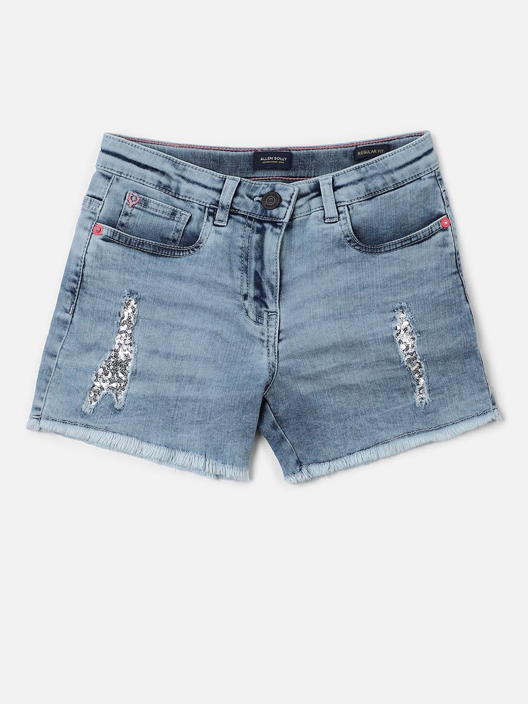 

Allen Solly Junior Girls Washed Denim Shorts, Blue