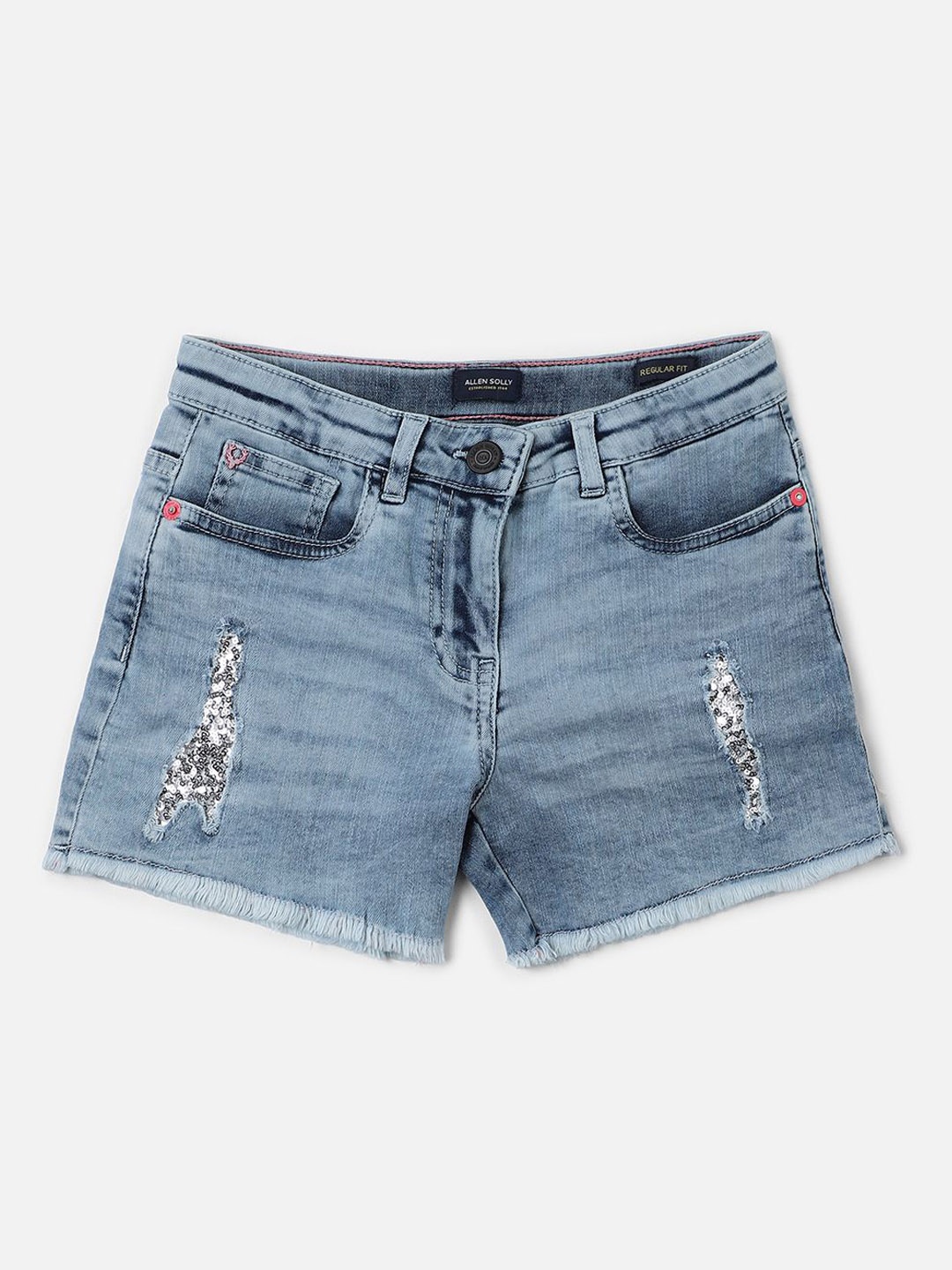

Allen Solly Junior Girls Washed Denim Shorts, Blue
