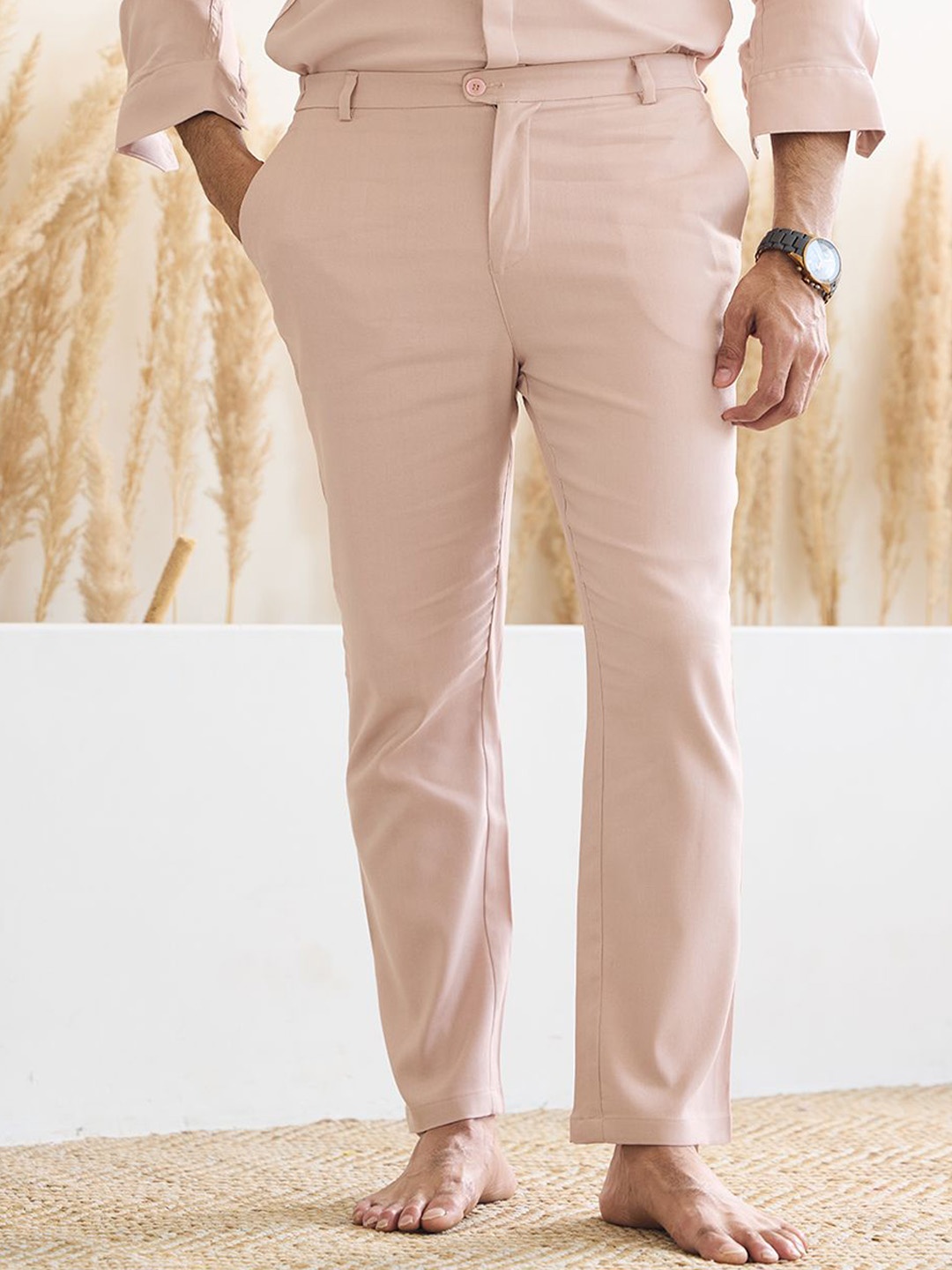 

MR BUTTON Men Mid-Rise Regular Fit Trousers, Pink