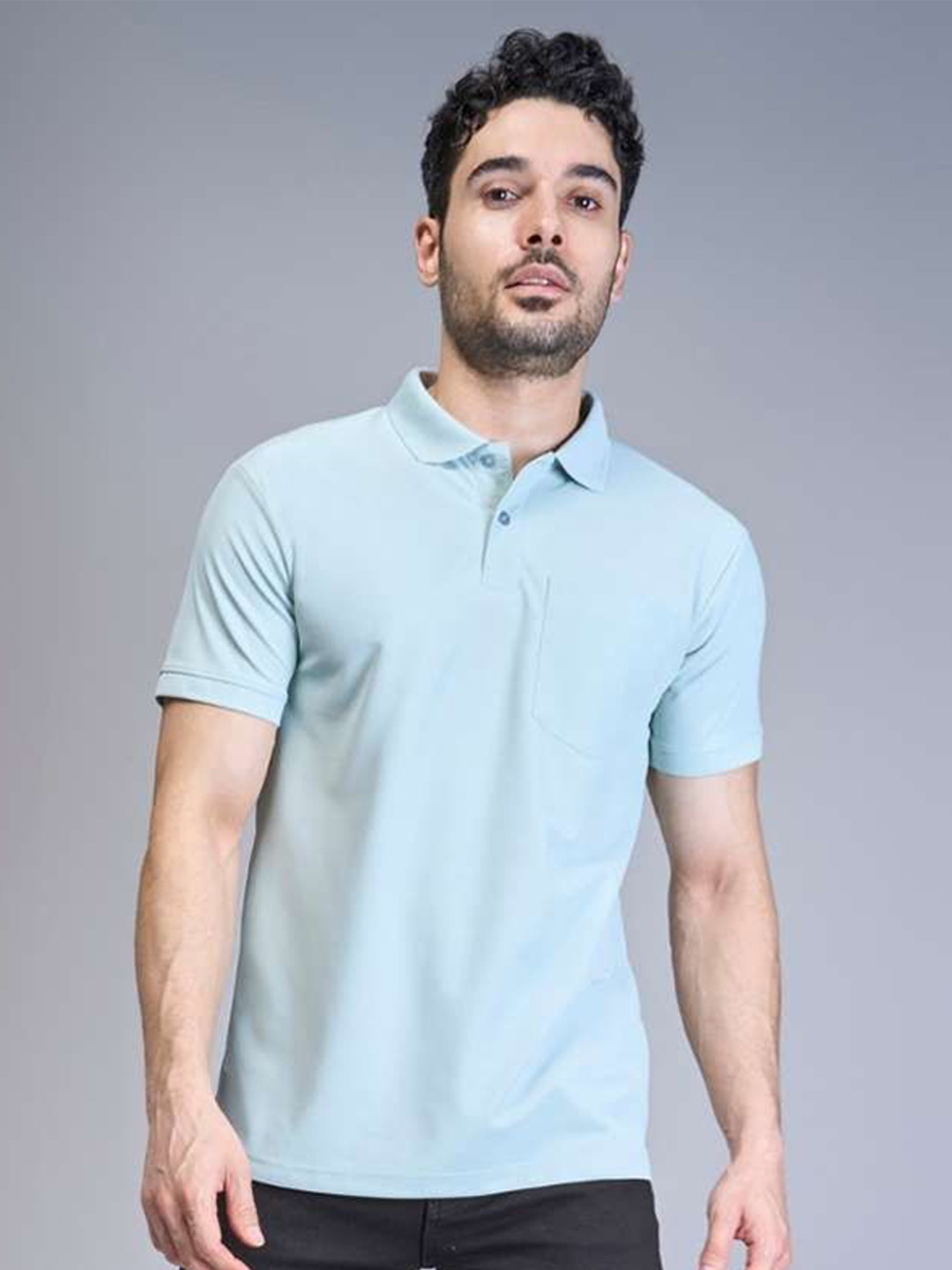 

MAXZONE Men Solid Polo Collar Pockets T-shirt, Blue