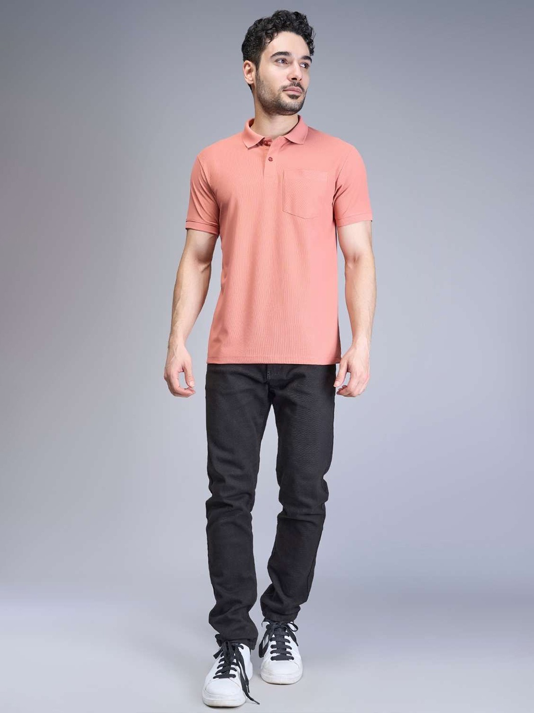 

MAXZONE Men Solid Polo Collar Pockets T-shirt, Pink