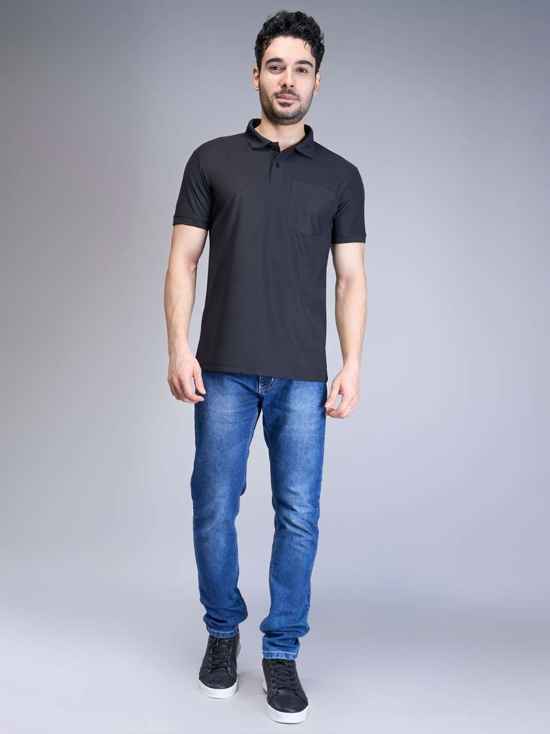 

MAXZONE Men Solid Polo Collar Pockets T-shirt, Black