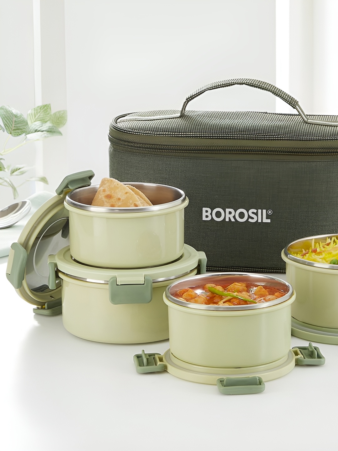 

BOROSIL Glory Green 3-Pcs Stainless Steel Lunch Box With Bag