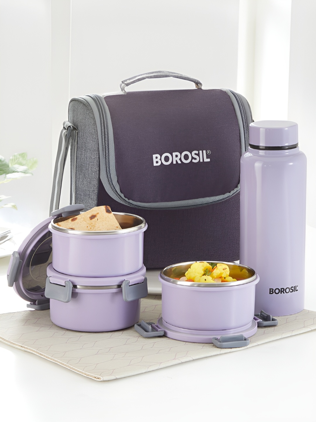 

BOROSIL Glory Lavender 3 Pcs Lavender Colored Stainless Steel Lunch Box -280ml