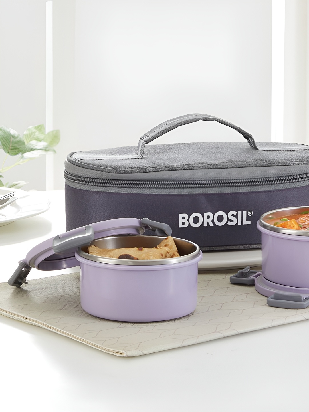 

BOROSIL Glory Lavender 3-Pcs Stainless Steel Lunch Box With Bag