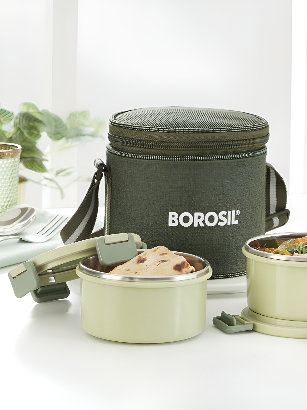 

BOROSIL Glory Green 3-Pcs Stainless Steel Lunch Box With Bag