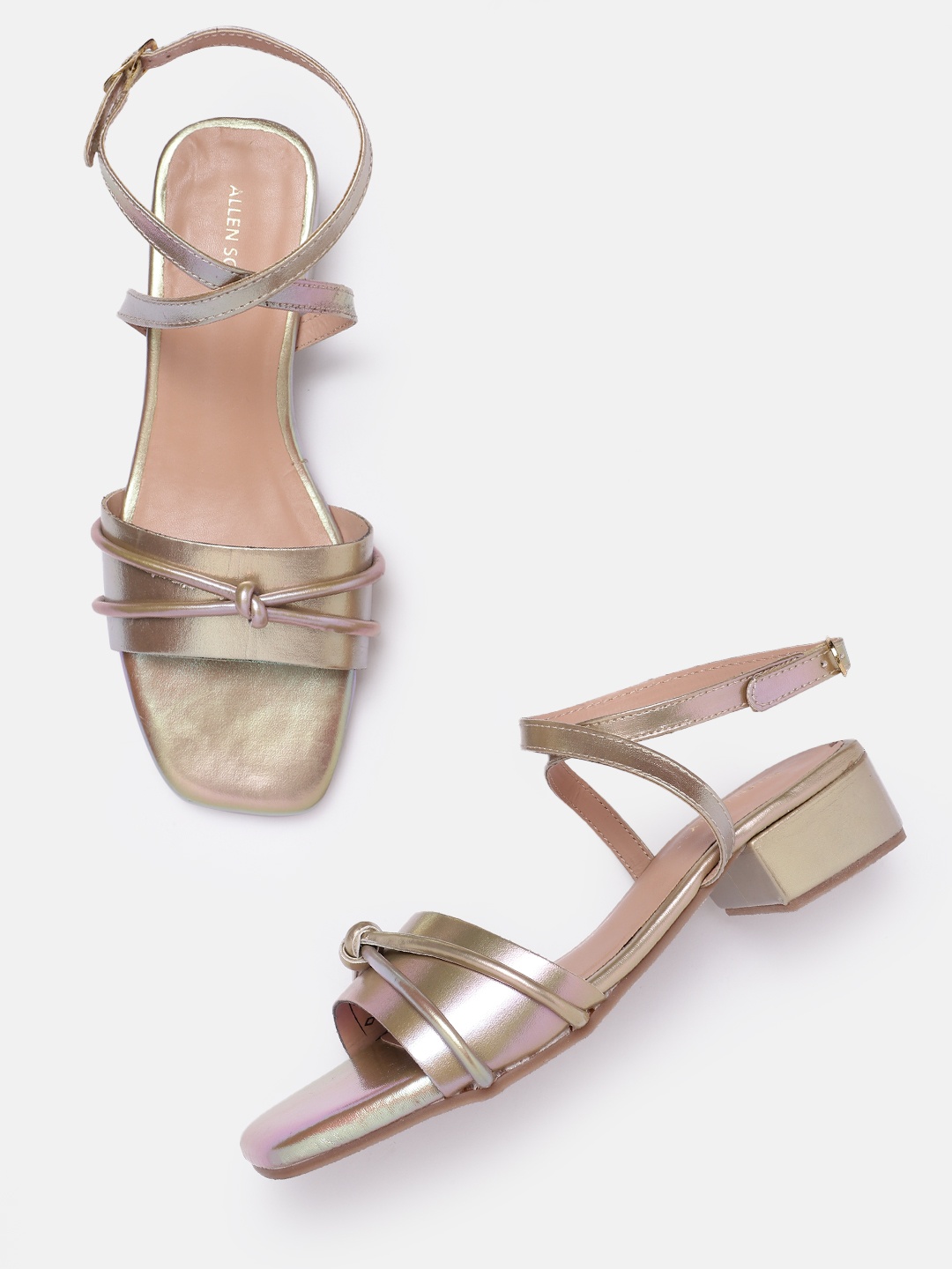 

Allen Solly Open Toe Block Heel Sandals with Bow Detailing, Gold