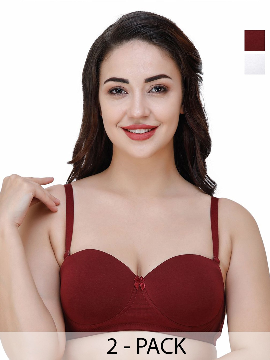 

College Girl Set Of 2 Medium Coverage Lightly Padded T-shirt Bras With All Day Comfort, Maroon