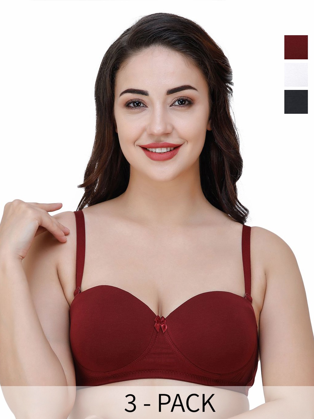 

College Girl Pack Of 3 Bra Medium Coverage Lightly Padded All Day Comfort, Maroon