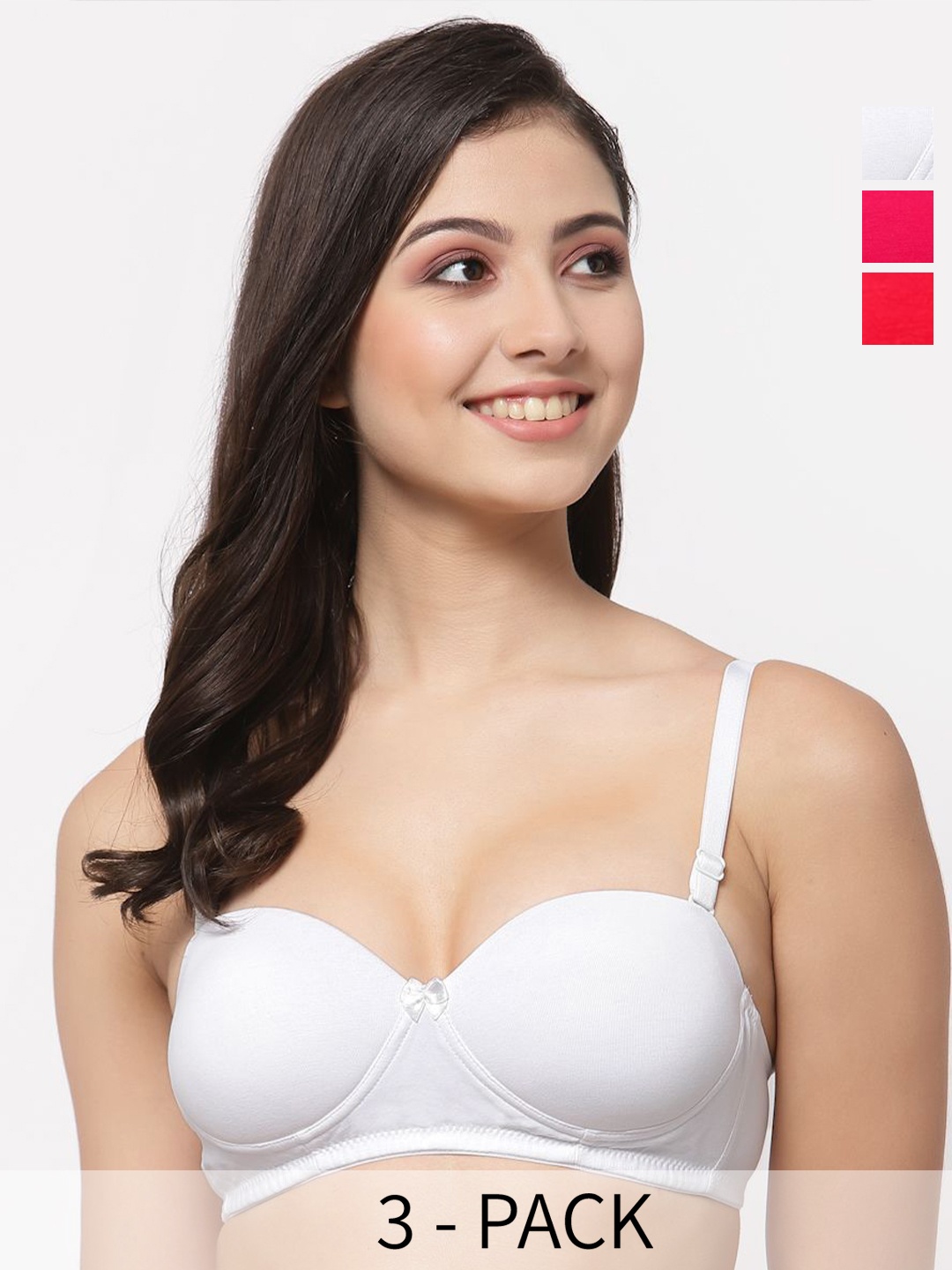 

College Girl Pack of 3 Medium Coverage Lightly Padded T-shirt Bra-All Day Comfort, White