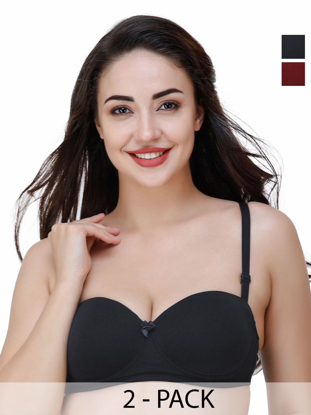 

College Girl Pack Of 2 Medium Coverage Lightly Padded T-shirt Bras All Day Comfort, Black