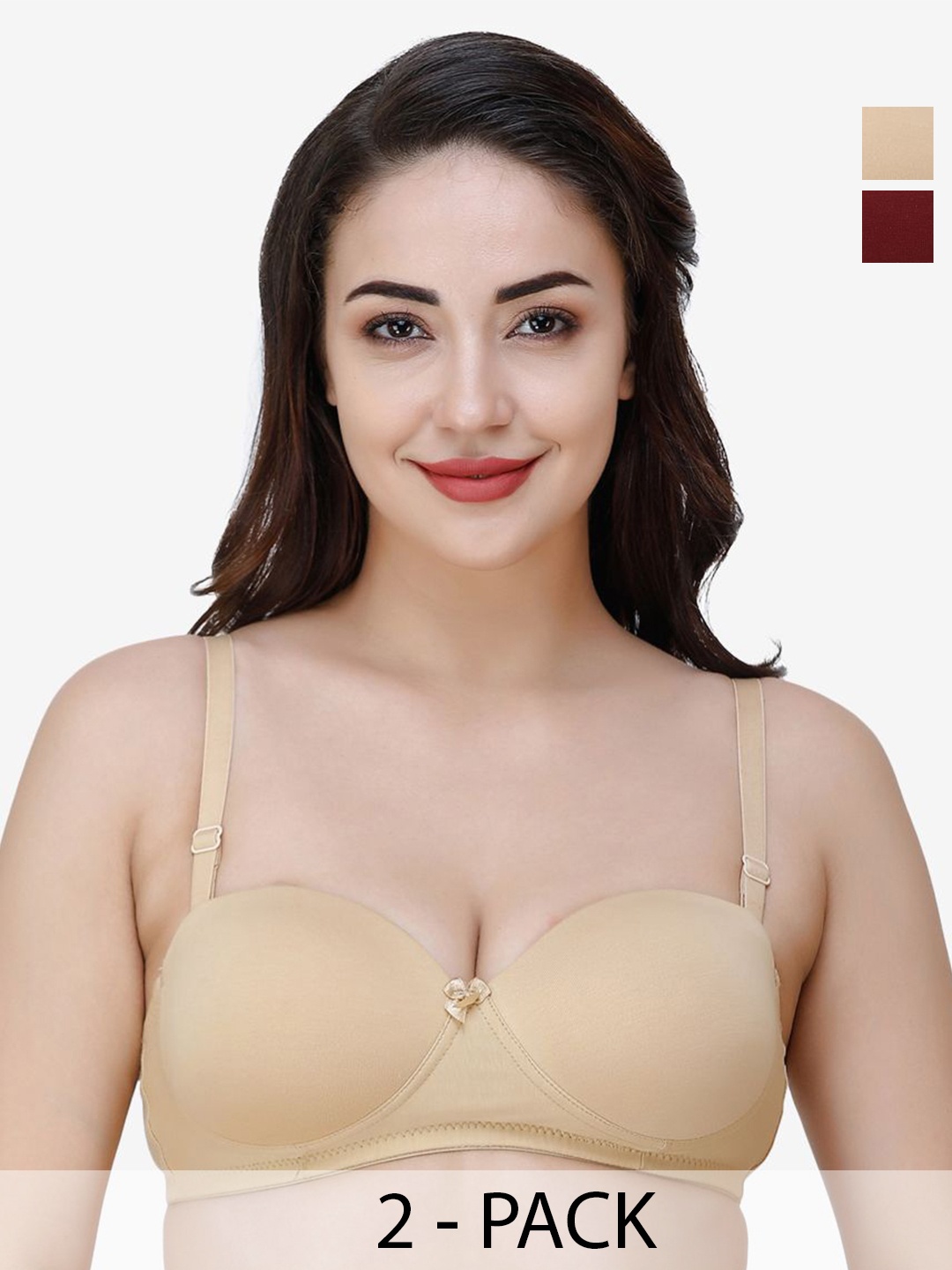 

College Girl Set Of 2 Medium Coverage Lightly Padded T-shirt Bras With All Day Comfort, Maroon