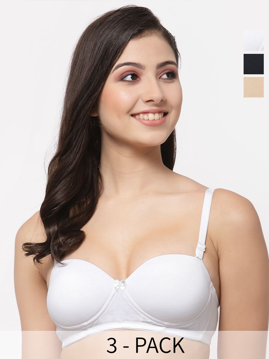 

College Girl Pack Of 3 Medium Coverage Lightly Padded T-shirt Bra-All Day Comfort, Black