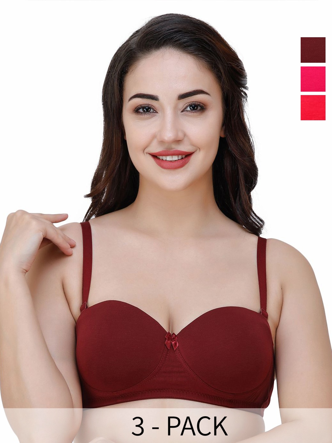 

College Girl Pack of 3 Medium Coverage Lightly Padded T-shirt Bra-All Day Comfort, Maroon