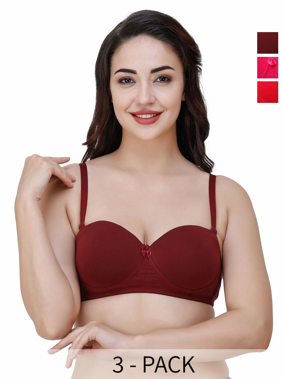 

College Girl Pack of 3 Medium Coverage Lightly Padded T-shirt Bra-All Day Comfort, Red