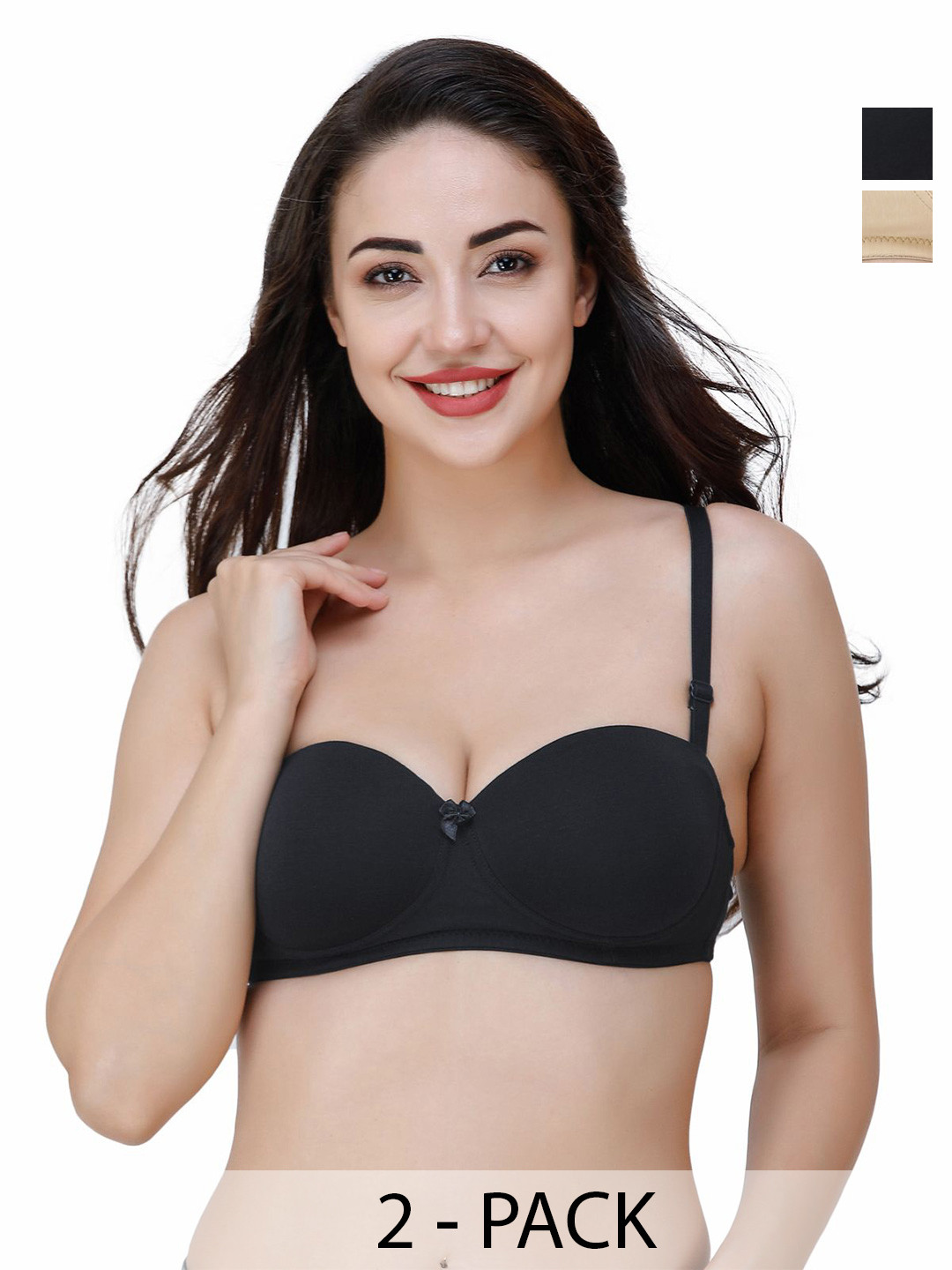 

College Girl Pack of 2 Medium Coverage Lightly Padded T-shirt Bra-All Day Comfort, Black