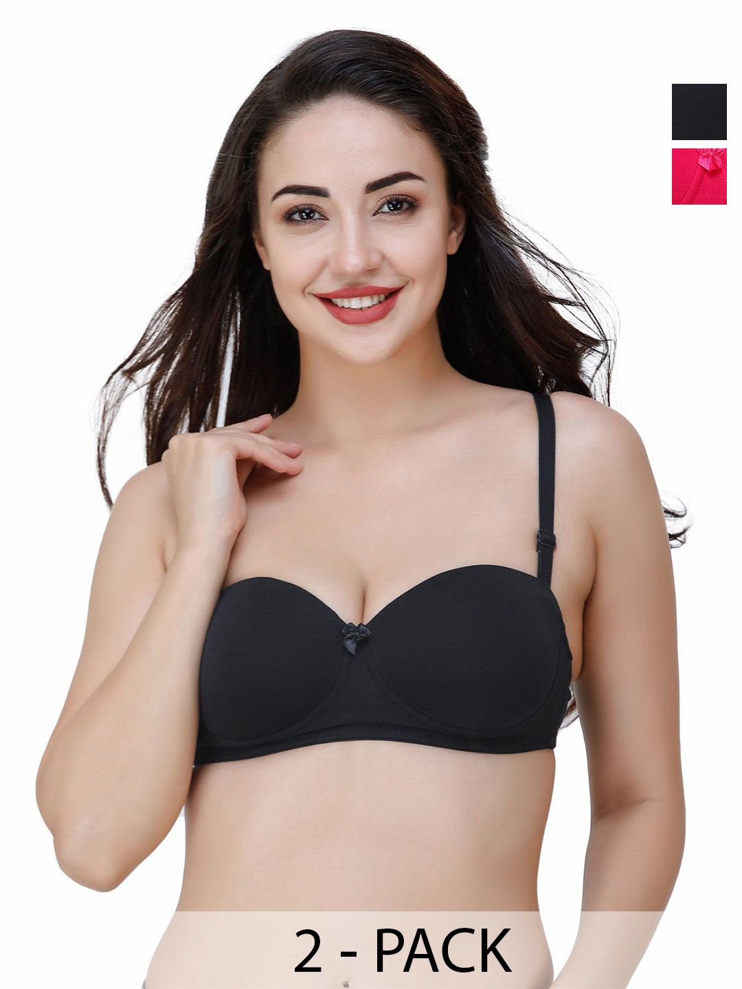 

College Girl Set Of 2 Medium Coverage Lightly Padded T-shirt Bras With All Day Comfort, Black
