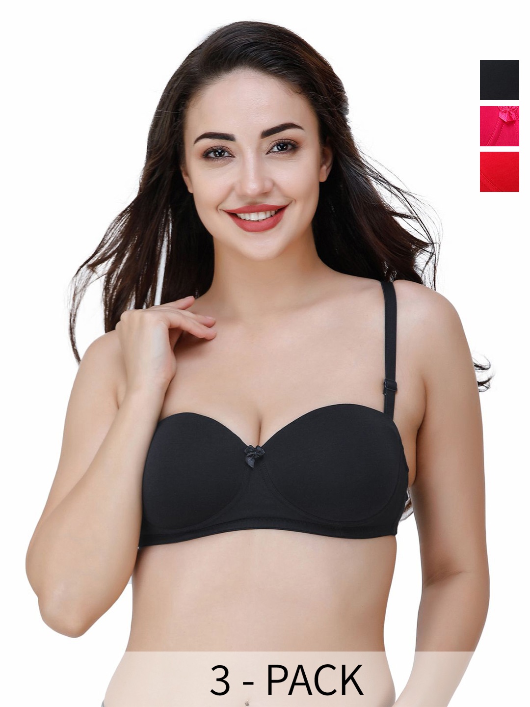 

College Girl Pack of 3 Medium Coverage Lightly Padded T-shirt Bra-All Day Comfort, Black