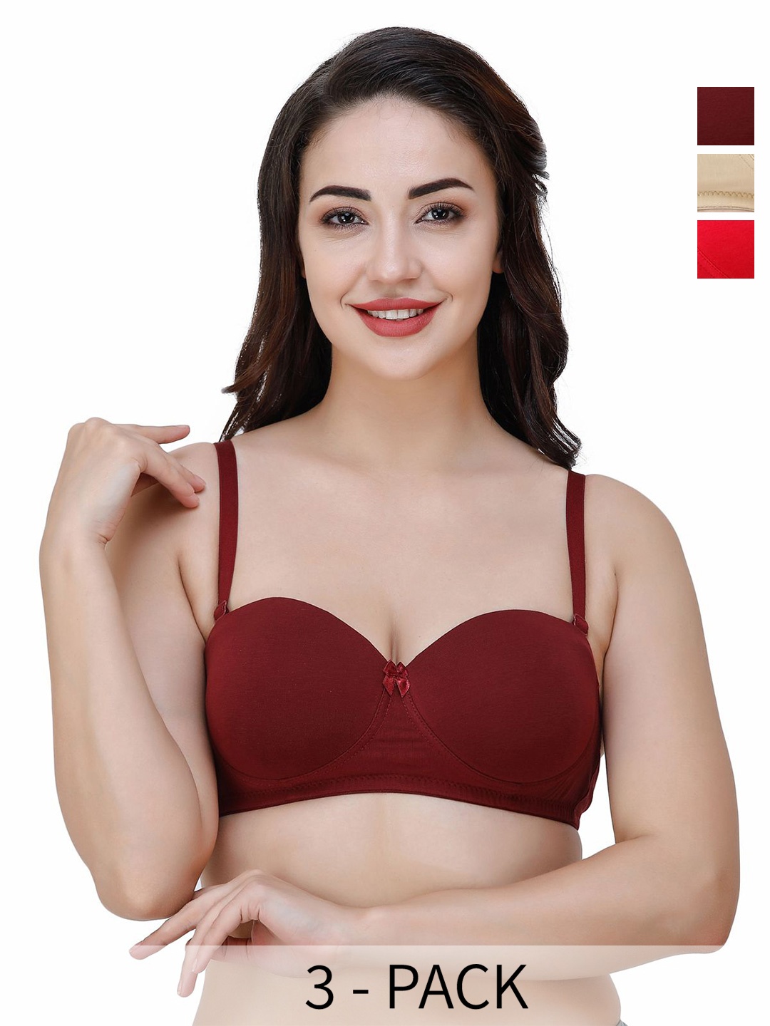 

College Girl Pack Of 3 Medium Coverage Seamless Super Support T-shirt Bra-All Day Comfort, Beige