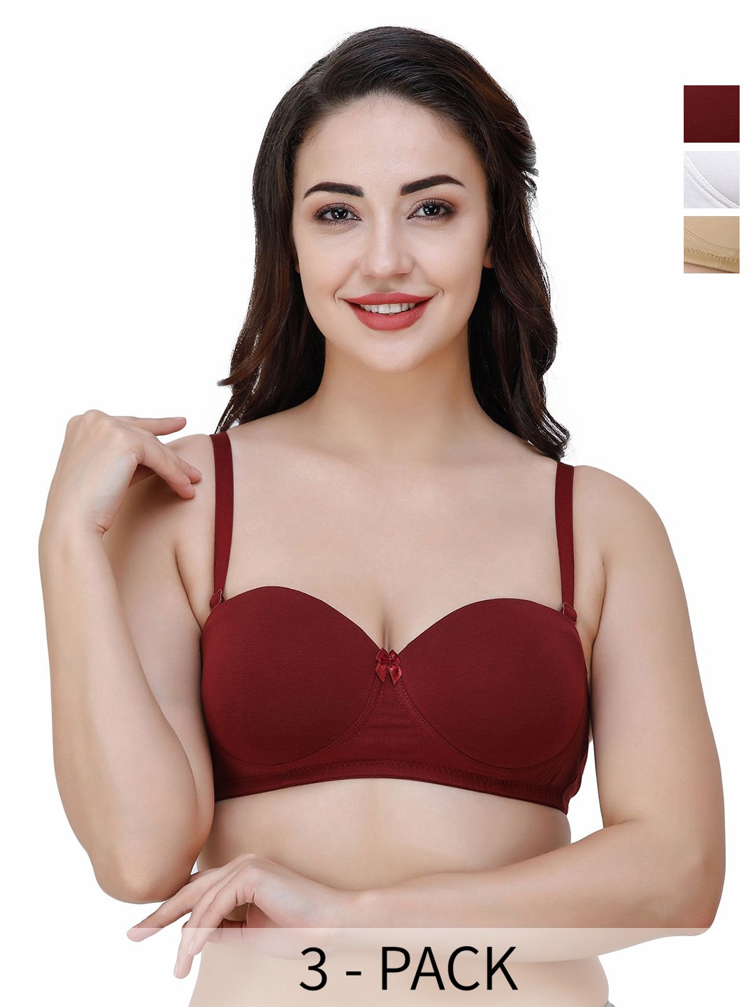 

College Girl Pack Of 3 Medium Coverage Lightly Padded T-shirt Bras With All Day Comfort, Beige