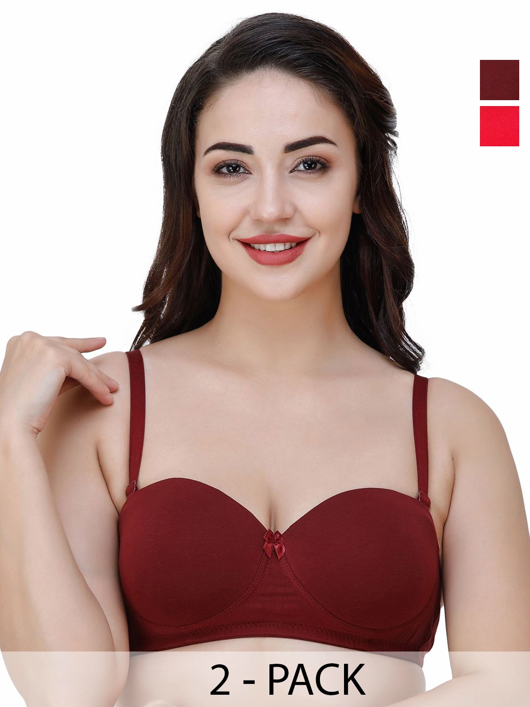 

College Girl Pack Of 2 Medium Coverage Seamless Super Support T-shirt Bra-All Day Comfort, Maroon