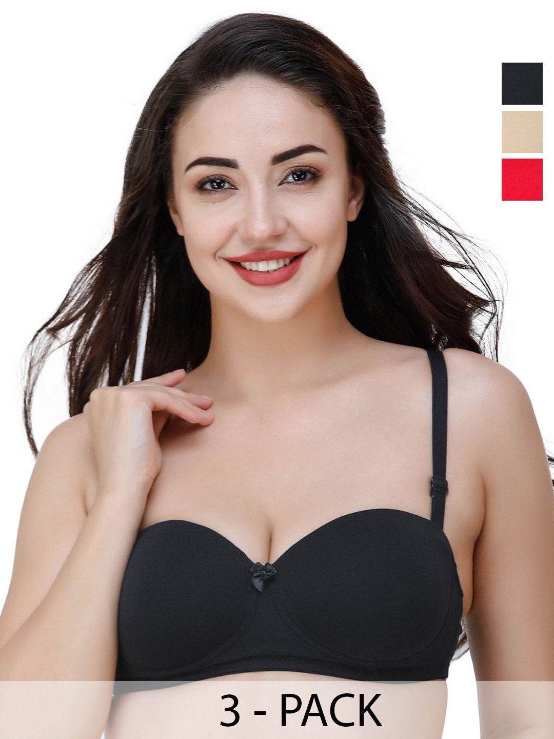 

College Girl Pack of 3 Medium Coverage Lightly Padded T-shirt Bra-All Day Comfort, Red