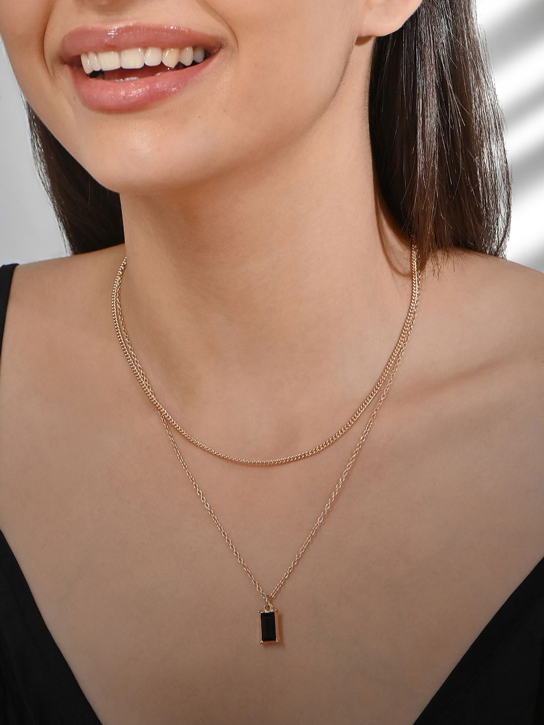 

ToniQ Gold-Plated Artificial Stones Layered Necklace