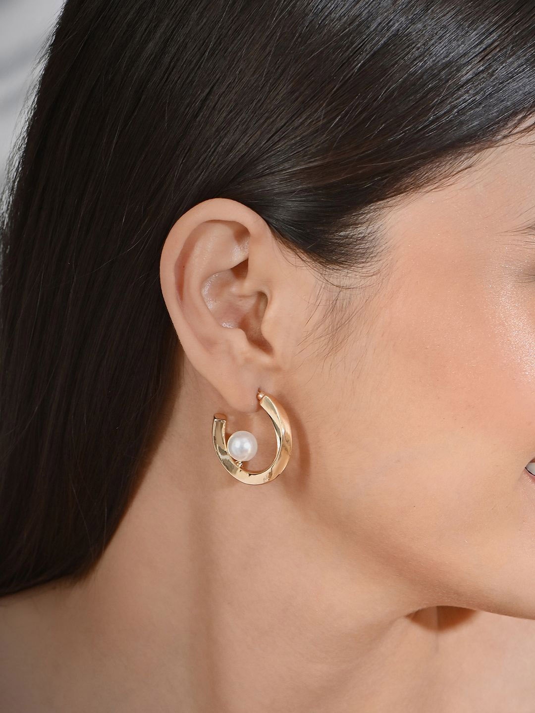 

ToniQ Gold-Plated Contemporary Half Hoop Earrings