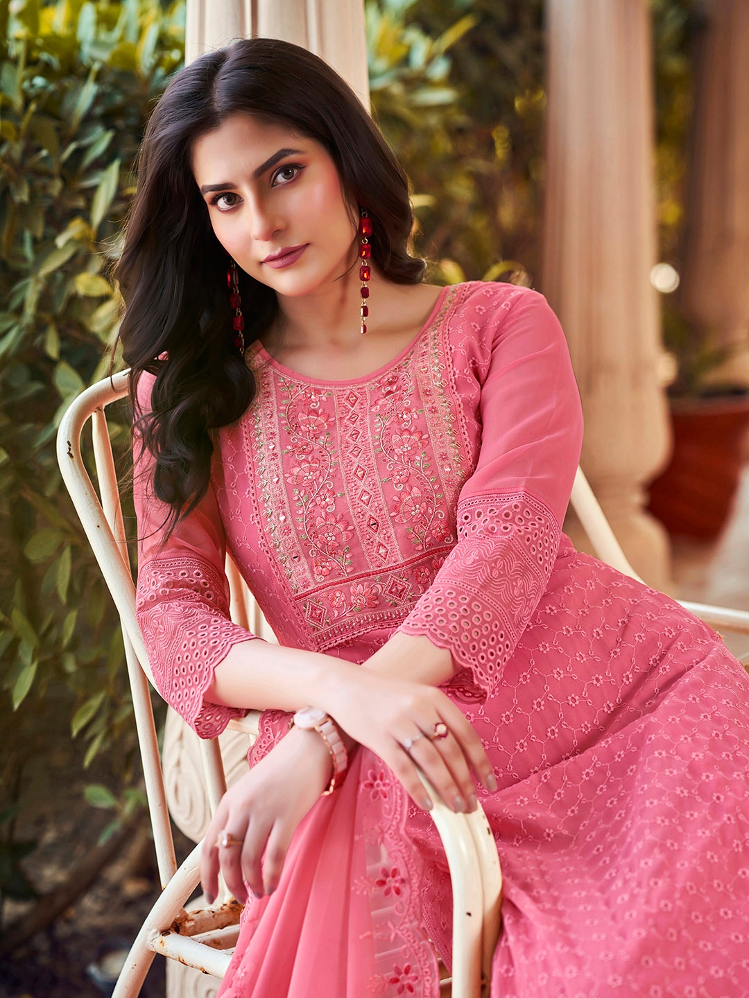 

Sangria Embroidered A-Line Kurta With Trouser & Dupatta, Peach