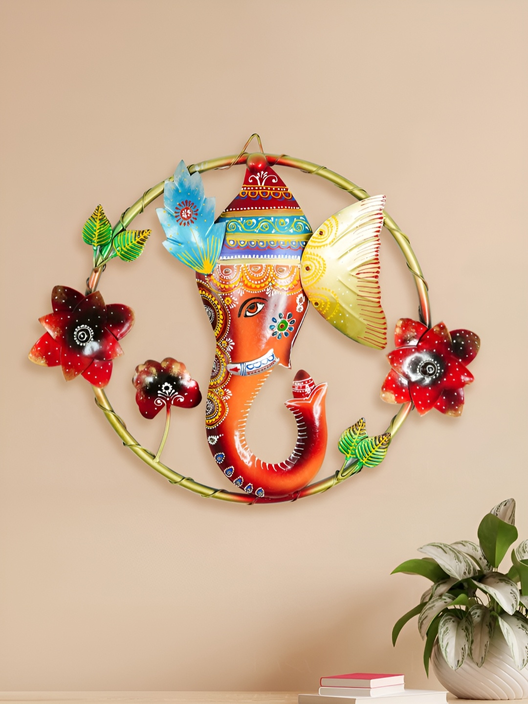 

Ekhasa Orange- Colored & Red Printed Metal Wall Hanging