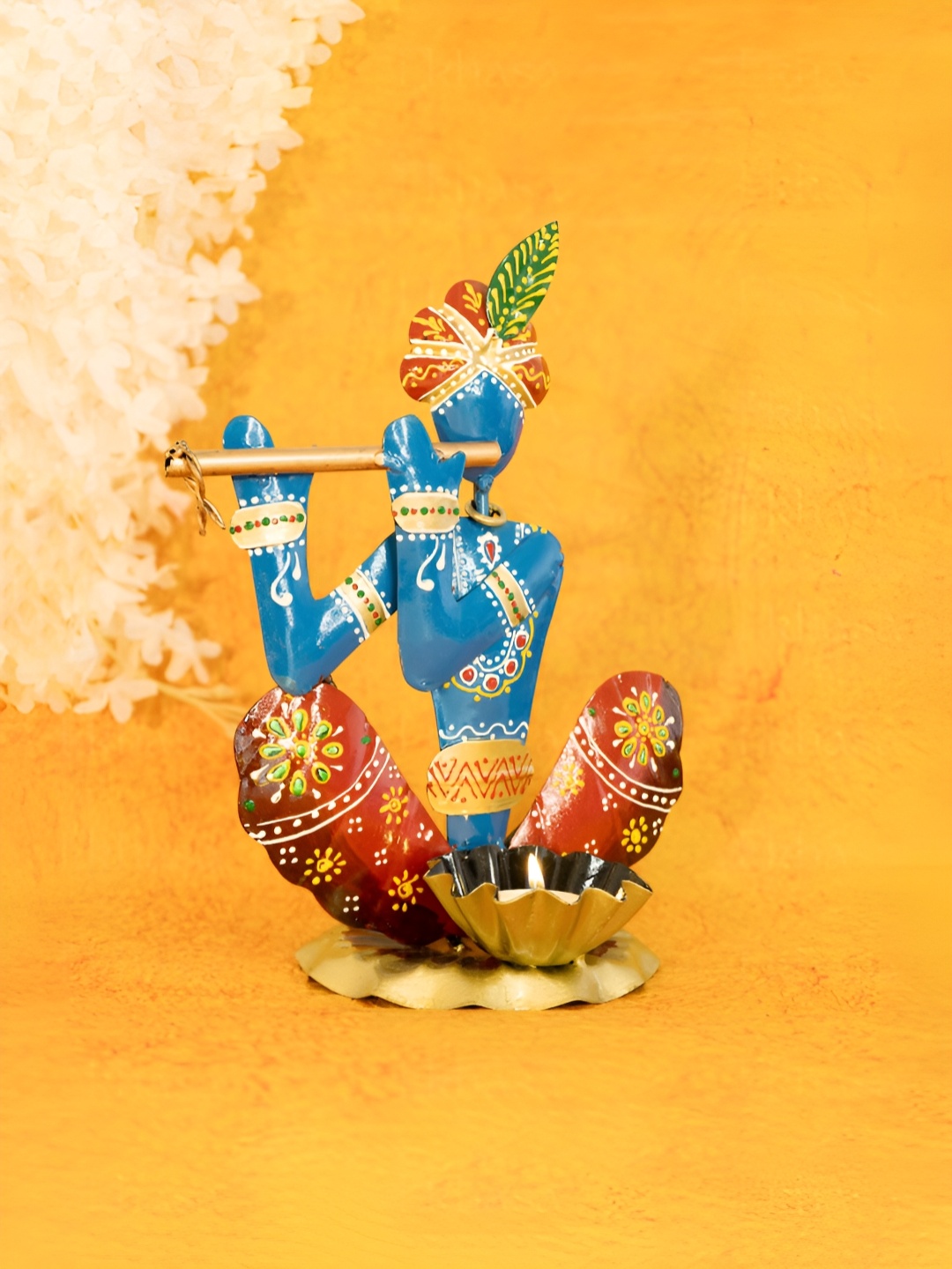 

Ekhasa Blue & Red Printed Metal Krishna Candle Holder