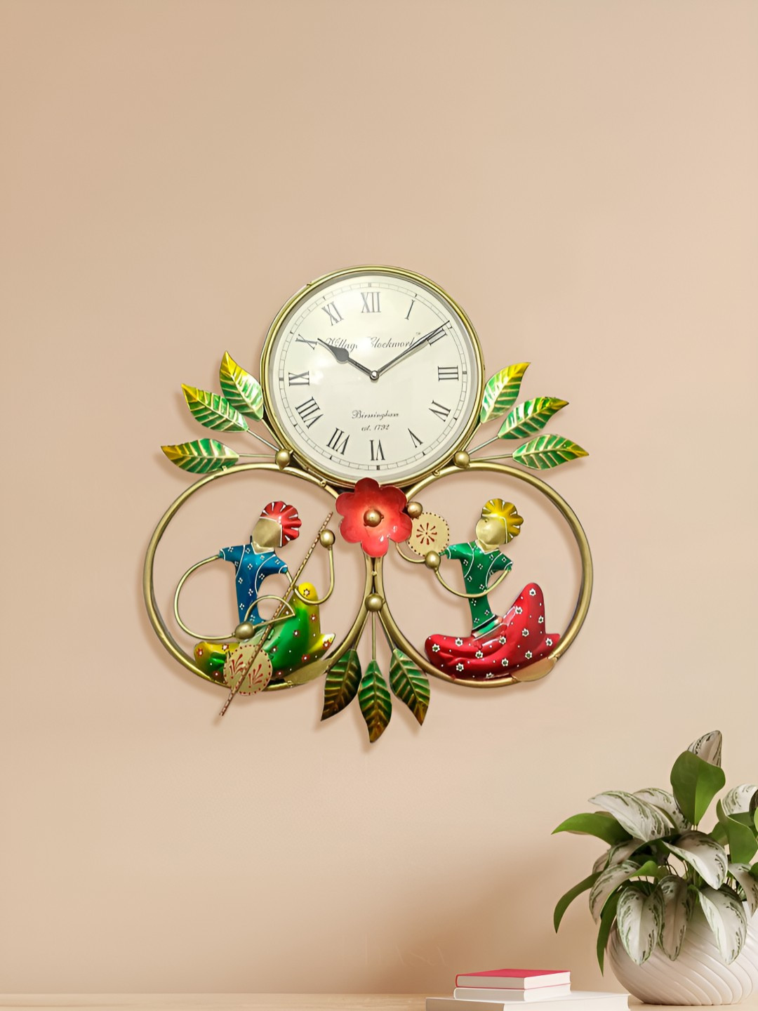 

Ekhasa White & Gold-Toned Printed Traditional Hand-Painted Wall Clock